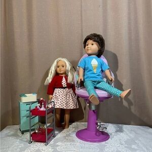Our Generation Doll Salon Set with Rose & Oliver Dolls GUC